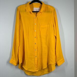 Acacia Swimwear Milos Cotton Button Up Shirt Golden Yellow Long Sleeve Gauze Med